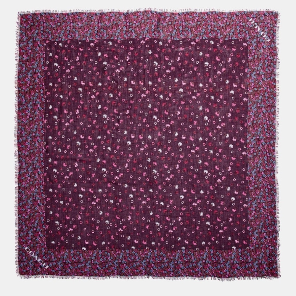 COACH Oversized Square Scarf 44" x 44" Primrose Floral Print Fringe Hem